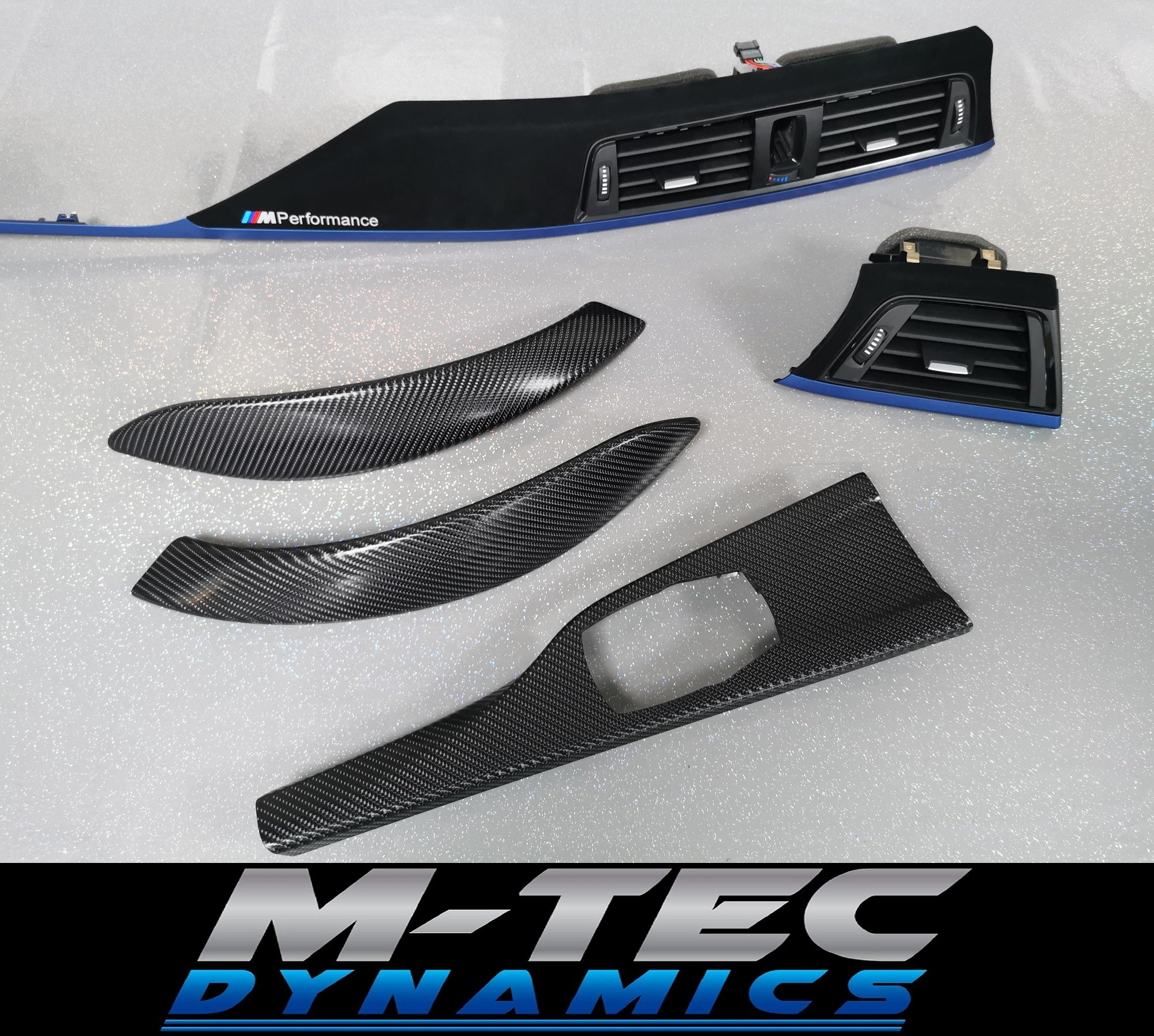 BMW F32 F82 M4 CUSTOM INTERIOR TRIM SET - 4D CARBON / ALCANTARA STYLE / BLUE ACCENT